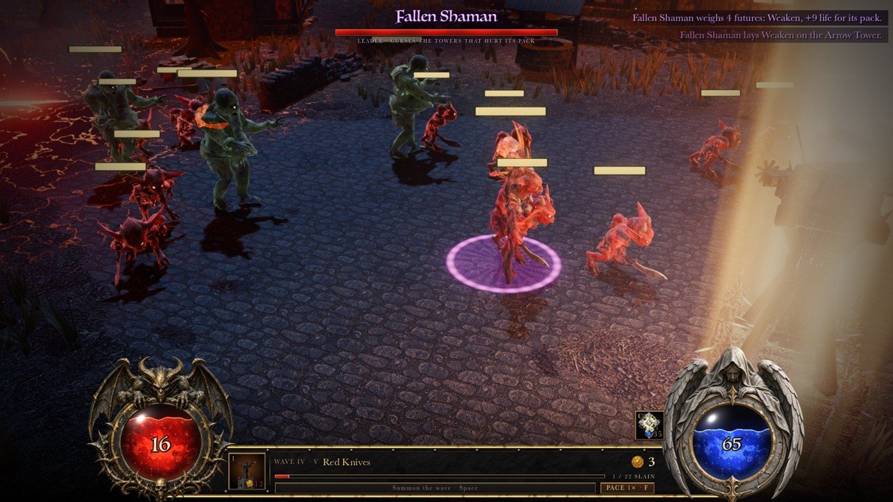 Tristram: the Fallen pack round its Shaman while a Cleanse lifts a curse